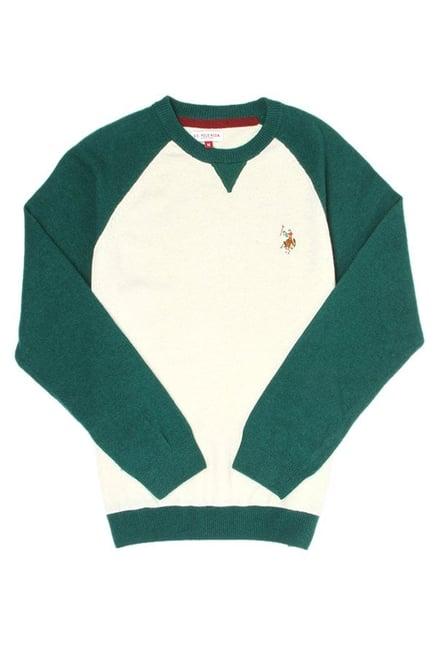 u.s. polo assn. kids off white & green textured sweater