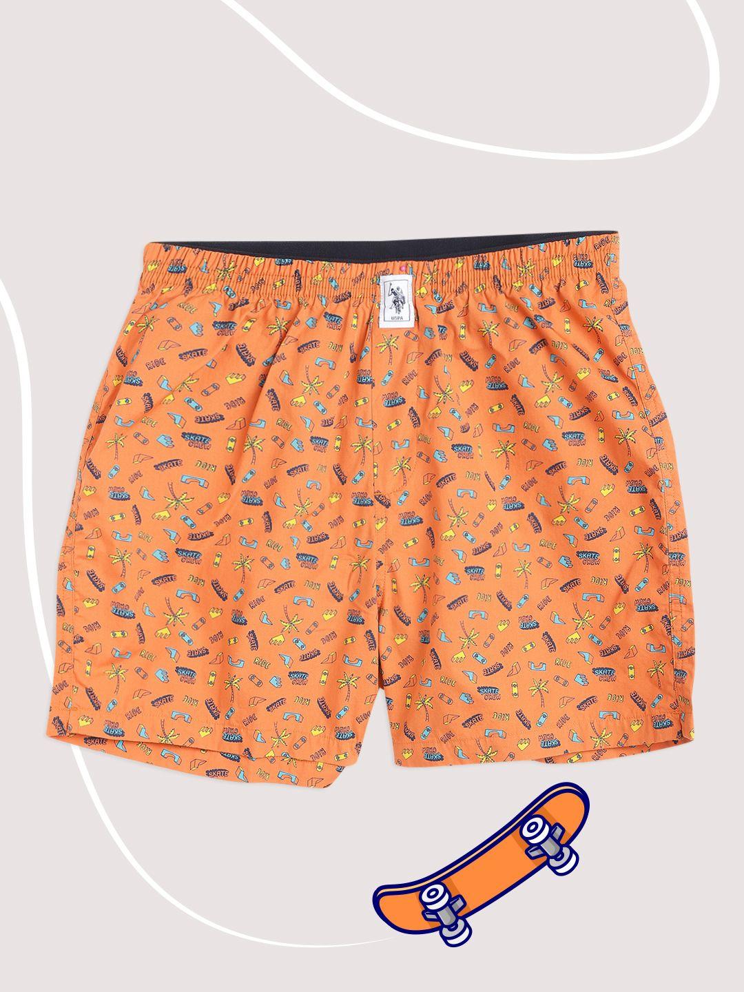 u.s. polo assn. kids orange & yellow conversational print cotton boxers 8905202197645