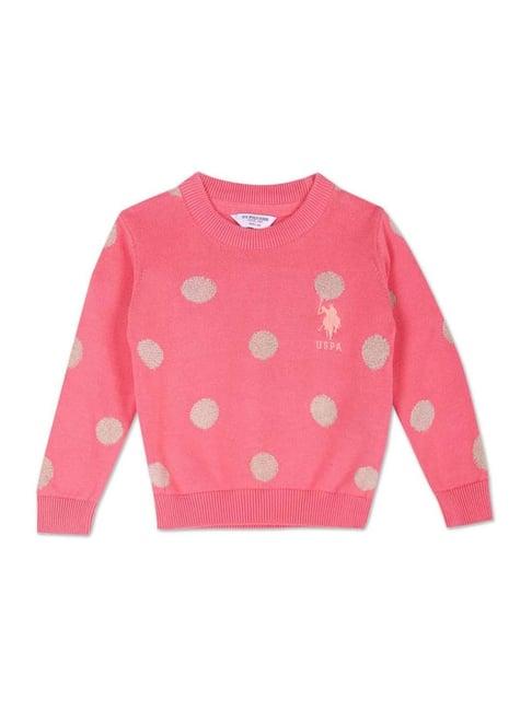 u.s. polo assn. kids pink cotton printed full sleeves sweater