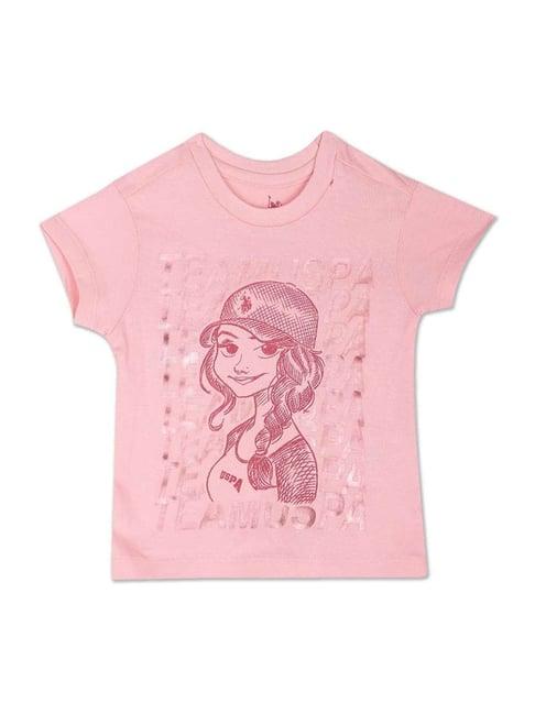 u.s. polo assn. kids pink cotton printed t-shirt