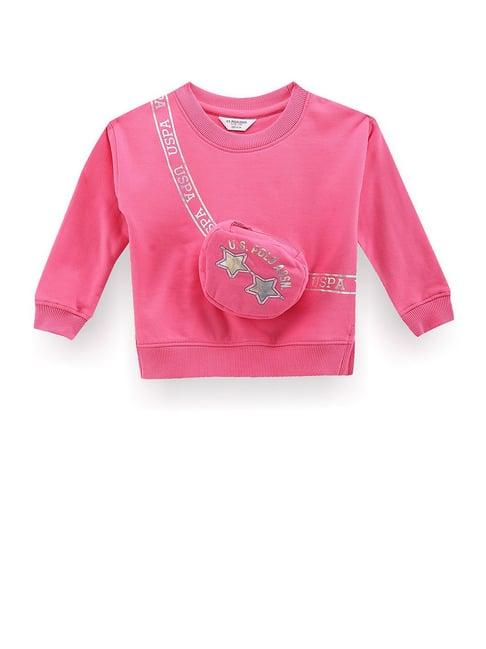 u.s. polo assn. kids pink printed full sleeves sweatshirt