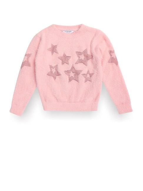 u.s. polo assn. kids pink self design full sleeves sweater