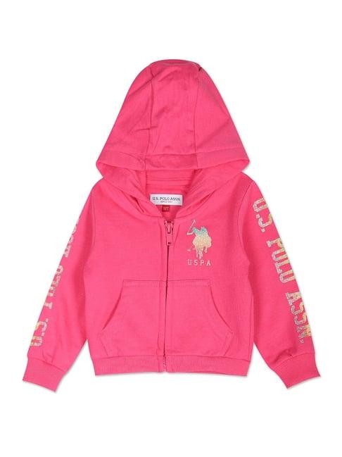 u.s. polo assn. kids pink solid full sleeves hoodie