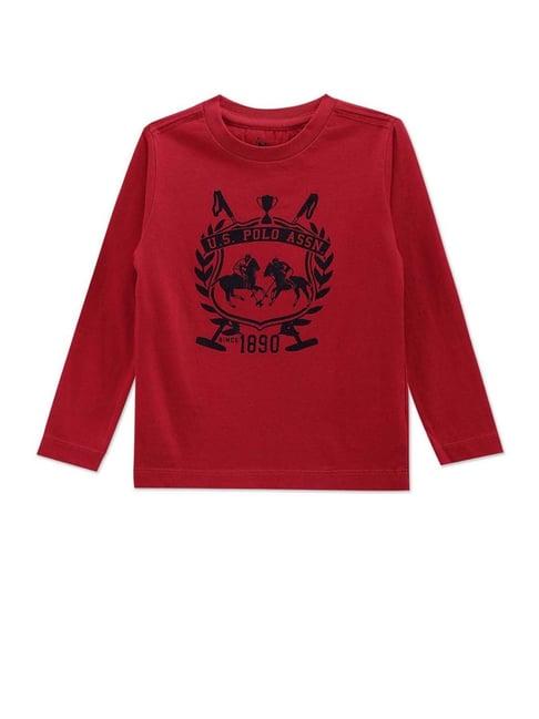 u.s. polo assn. kids red cotton printed full sleeves t-shirt