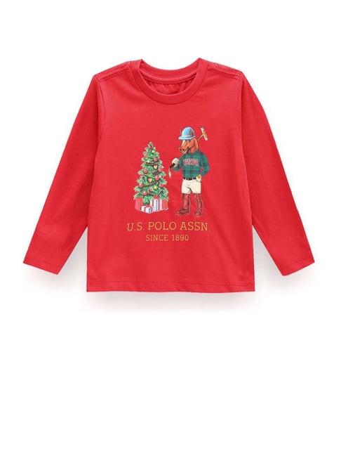 u.s. polo assn. kids red cotton printed full sleeves t-shirt