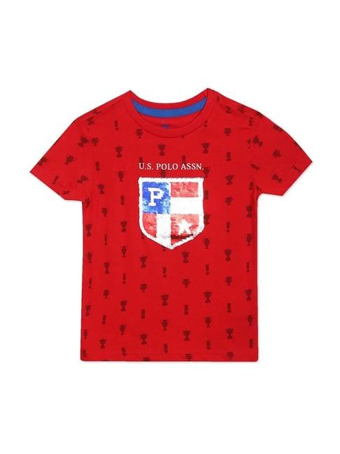 u.s. polo assn. kids red cotton printed t-shirt