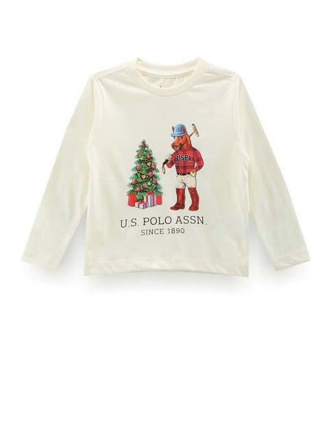 u.s. polo assn. kids white & red cotton printed full sleeves t-shirt