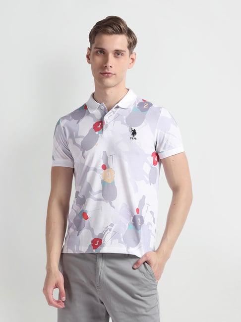 u.s. polo assn. lavender & white muscle fit printed polo t-shirt