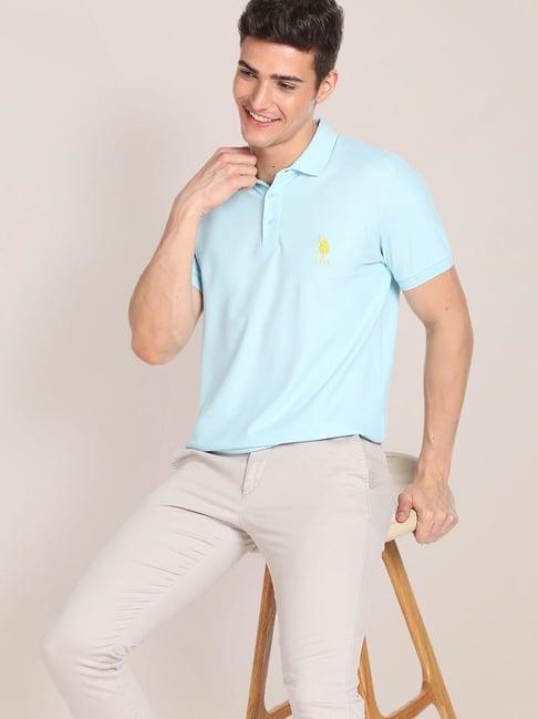 u.s. polo assn. light blue cotton slim fit polo t-shirt