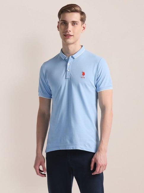 u.s. polo assn. light blue cotton slim fit polo t-shirt