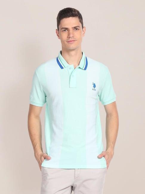 u.s. polo assn. light green cotton regular fit striped polo t-shirt