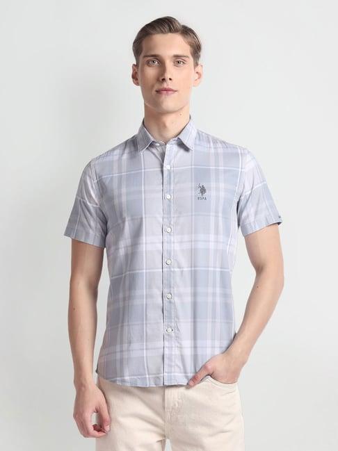 u.s. polo assn. light grey slim fit check shirt