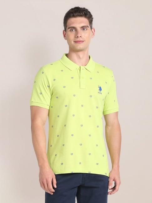 u.s. polo assn. lime green slim fit printed polo t-shirt