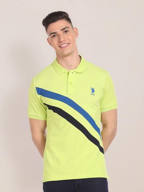 u.s. polo assn. lime green slim fit striped cotton polo t-shirt