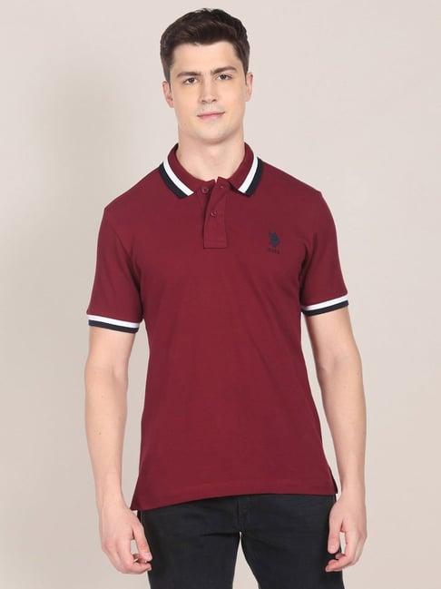 u.s. polo assn. maroon cotton regular fit polo t-shirt