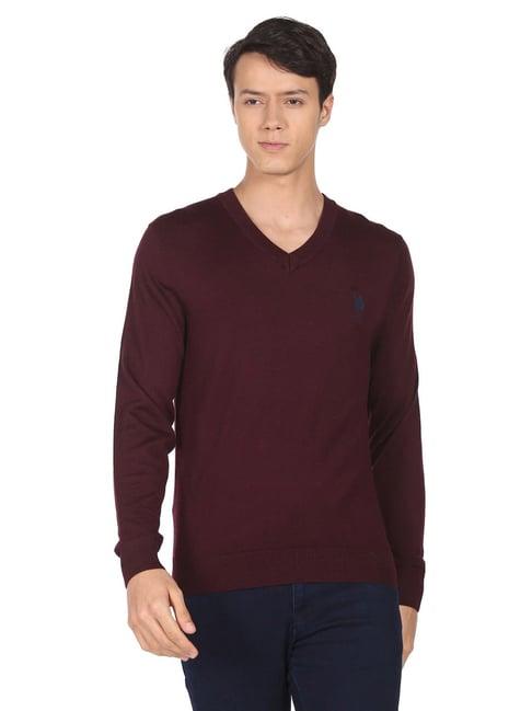 u.s. polo assn. maroon regular fit sweaters