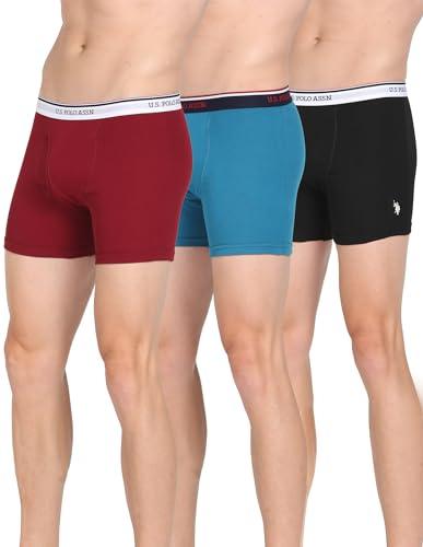 u.s. polo assn. men's pure cotton mid rise solid 1667 boxer breifs-pack of 3 trunks i667-p3_wine|black|seaport