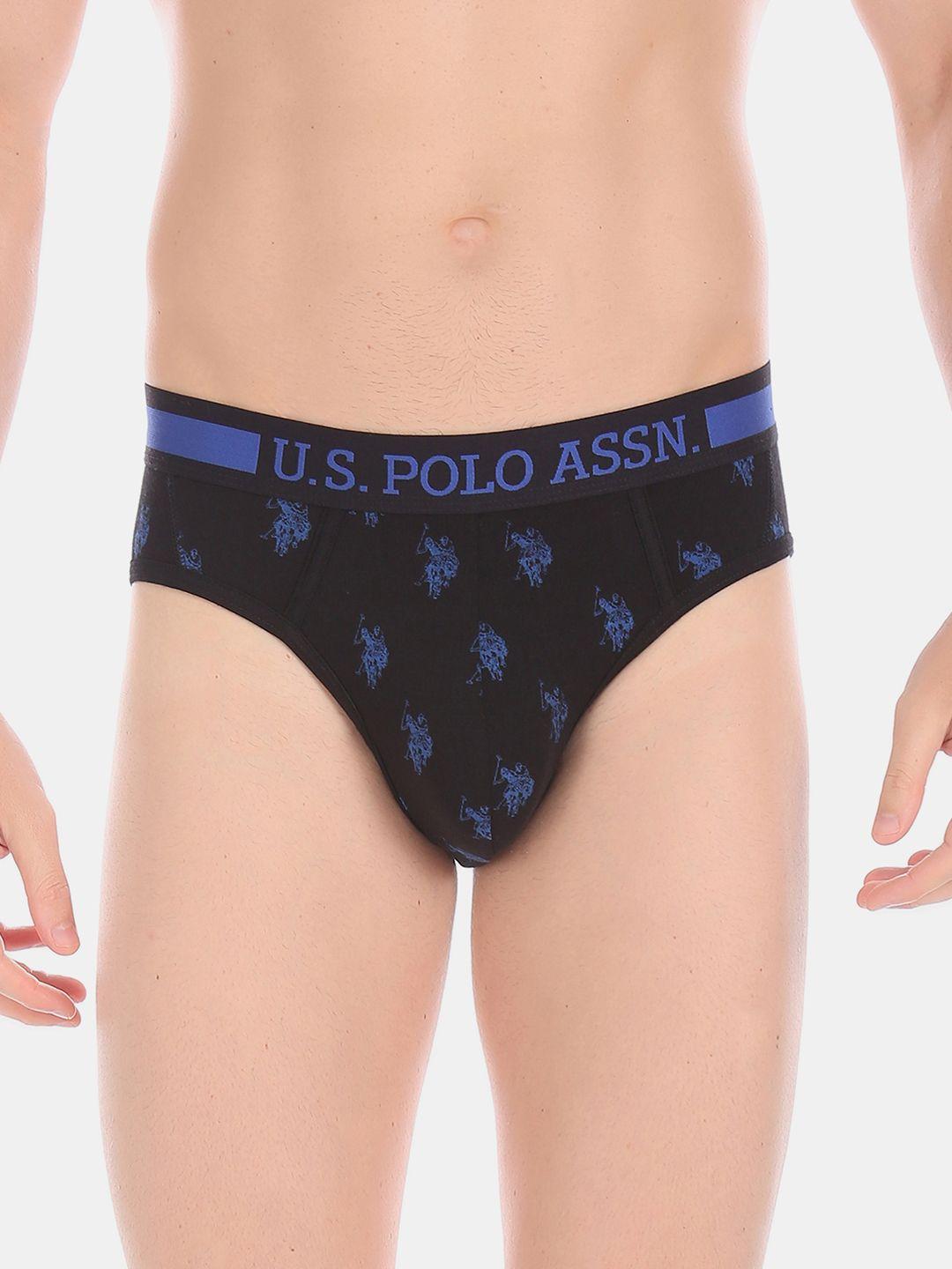 u.s. polo assn. men black & navy blue logo printed modern fit briefs i111-002-pr