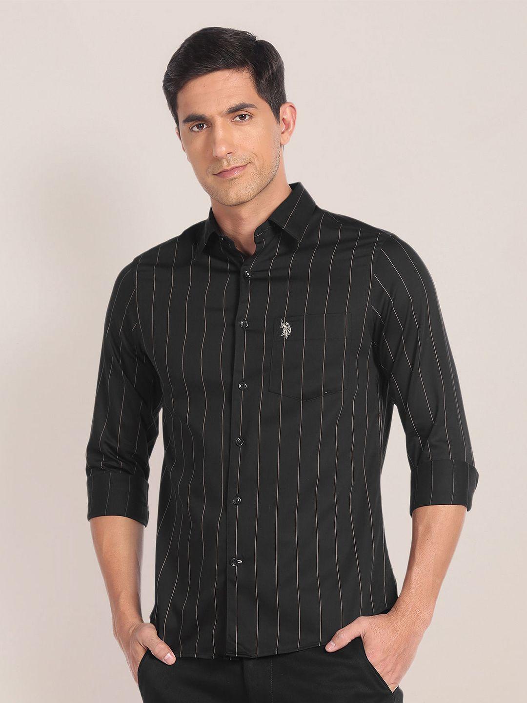 u.s. polo assn. men black opaque striped casual shirt