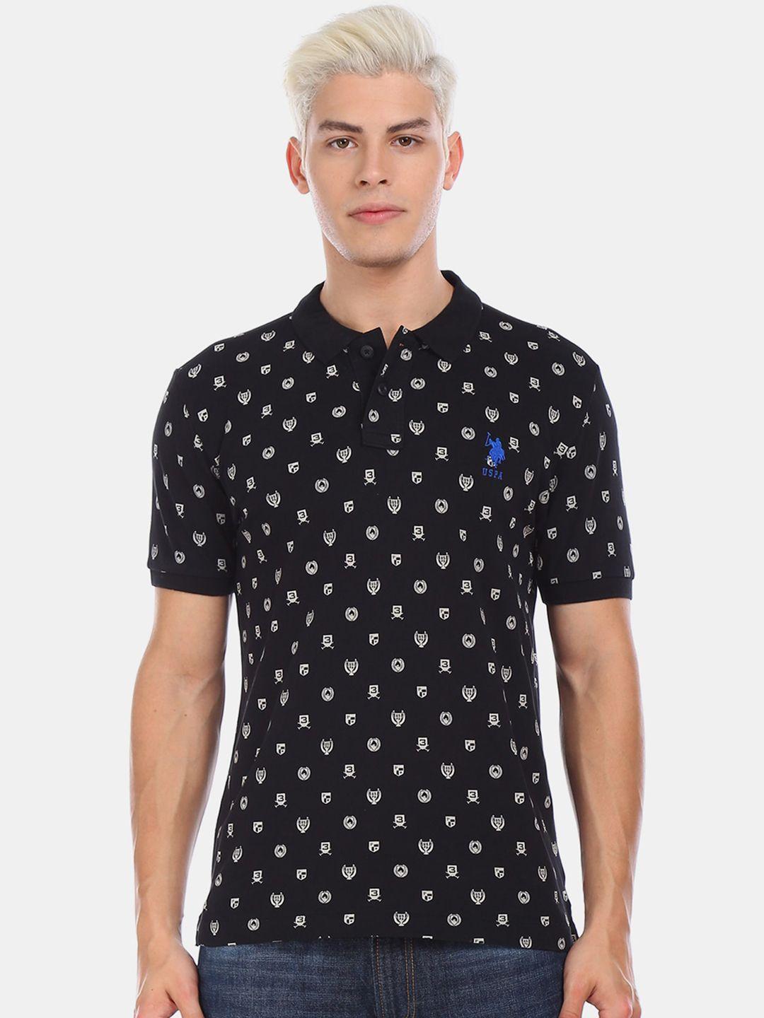 u.s. polo assn. men black printed mandarin collar pure cotton t-shirt