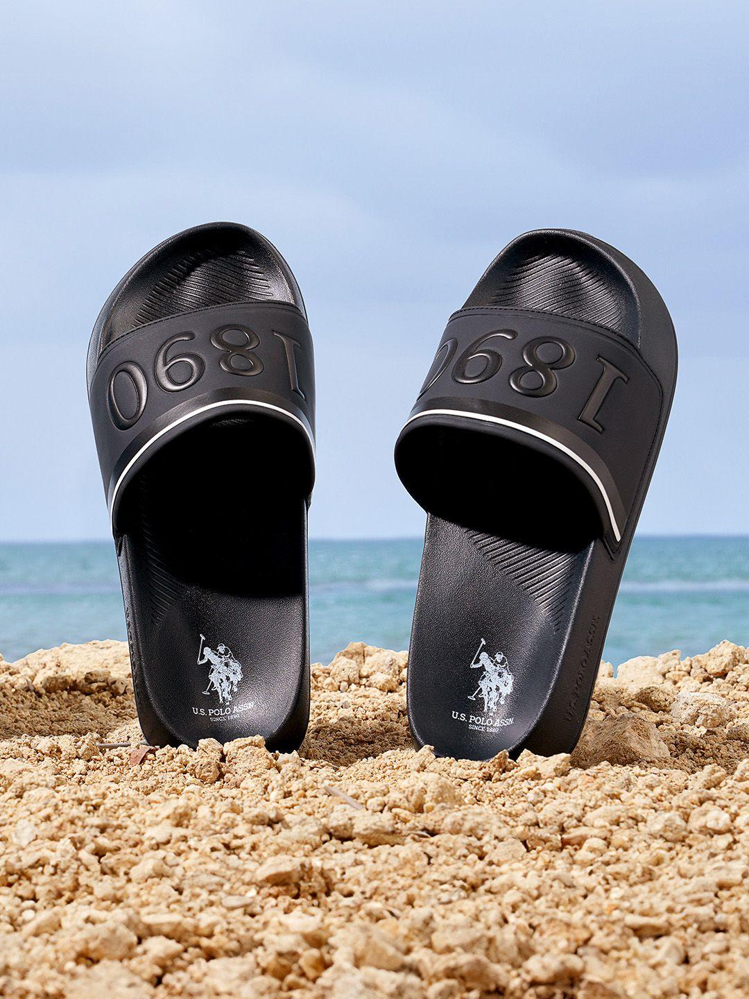 u.s. polo assn. men black self design sliders