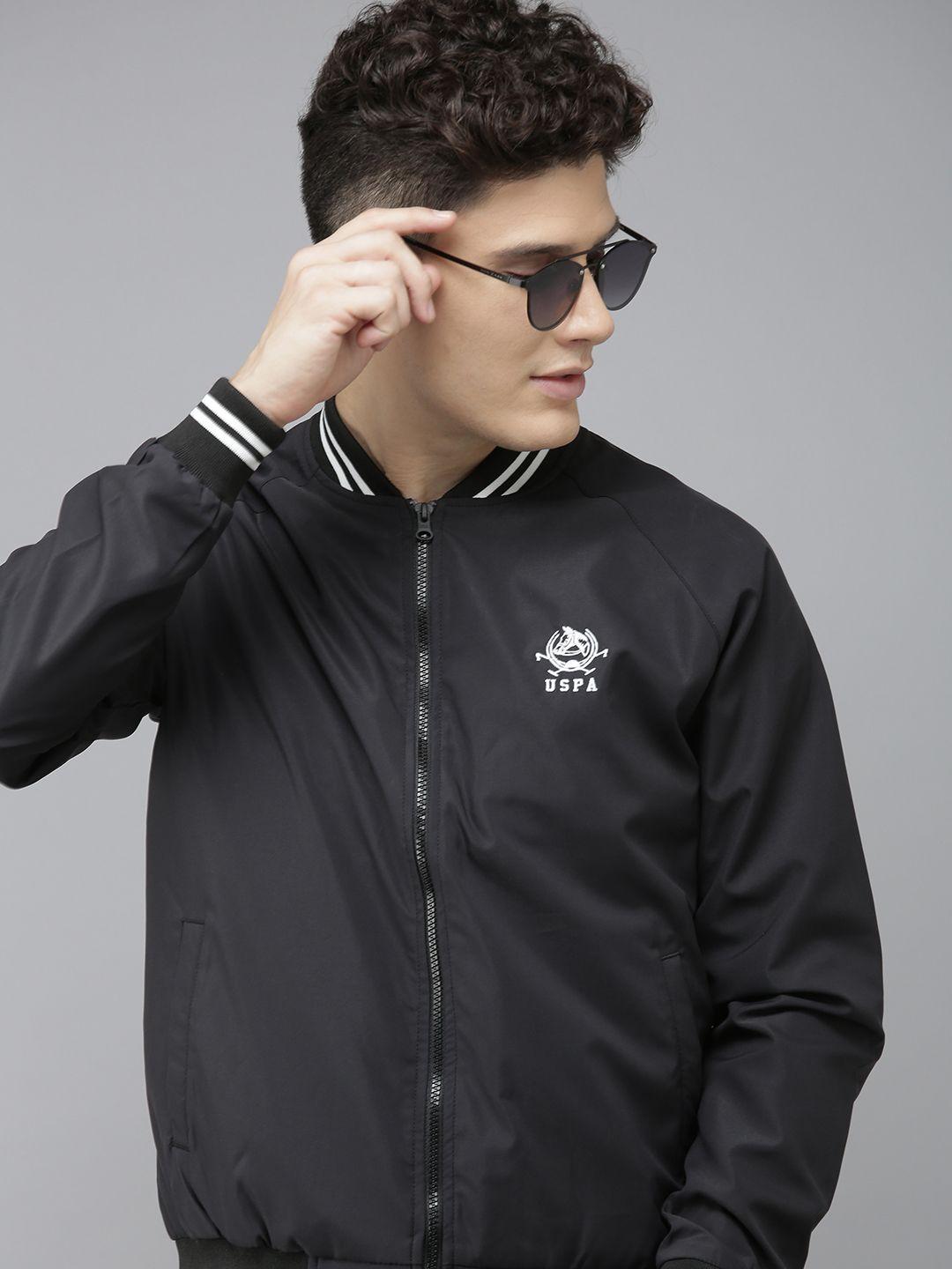 u.s. polo assn. men black solid bomber jacket