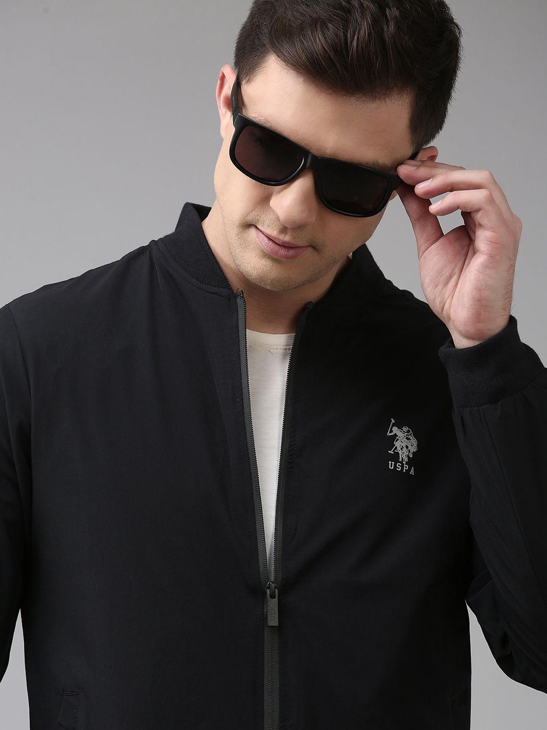 u.s. polo assn. men black solid brand logo bomber jacket