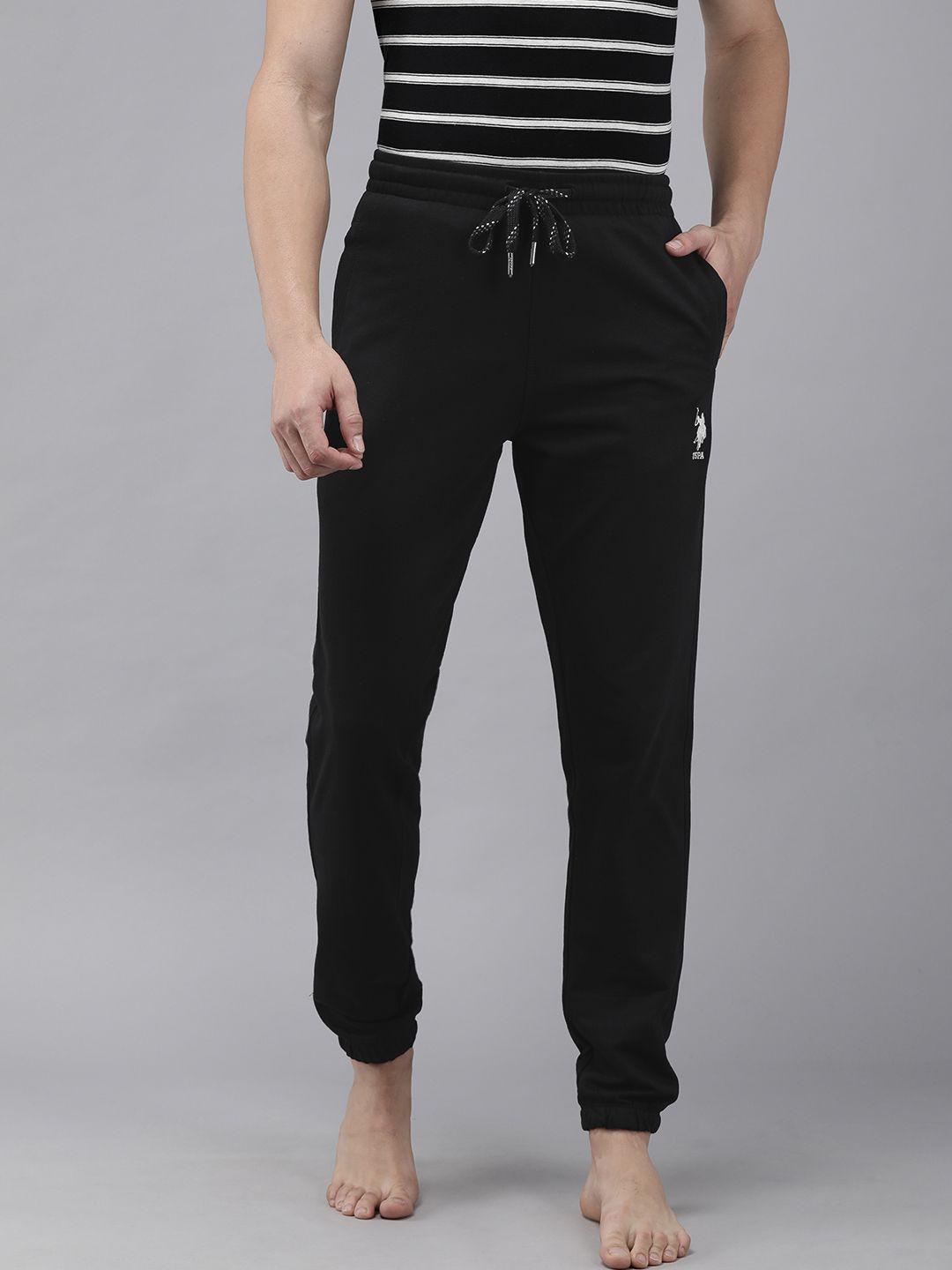 u.s. polo assn. men black solid knitted lounge joggers