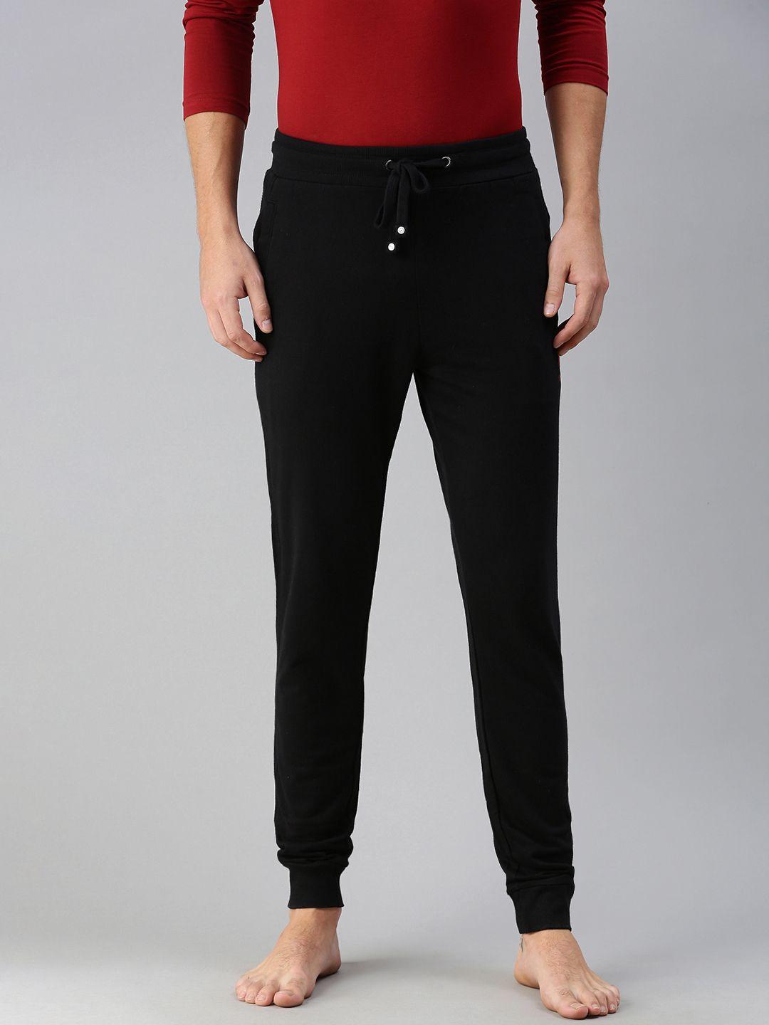 u.s. polo assn. men black solid modern fit pure cotton lounge pants