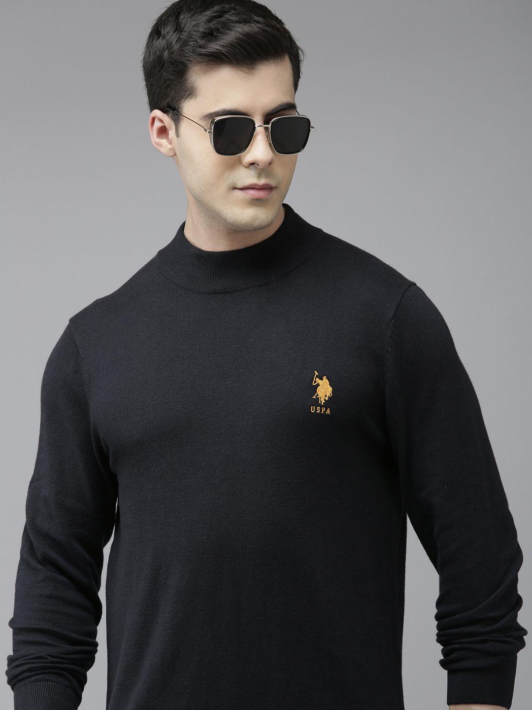 u.s. polo assn. men black solid pullover sweater