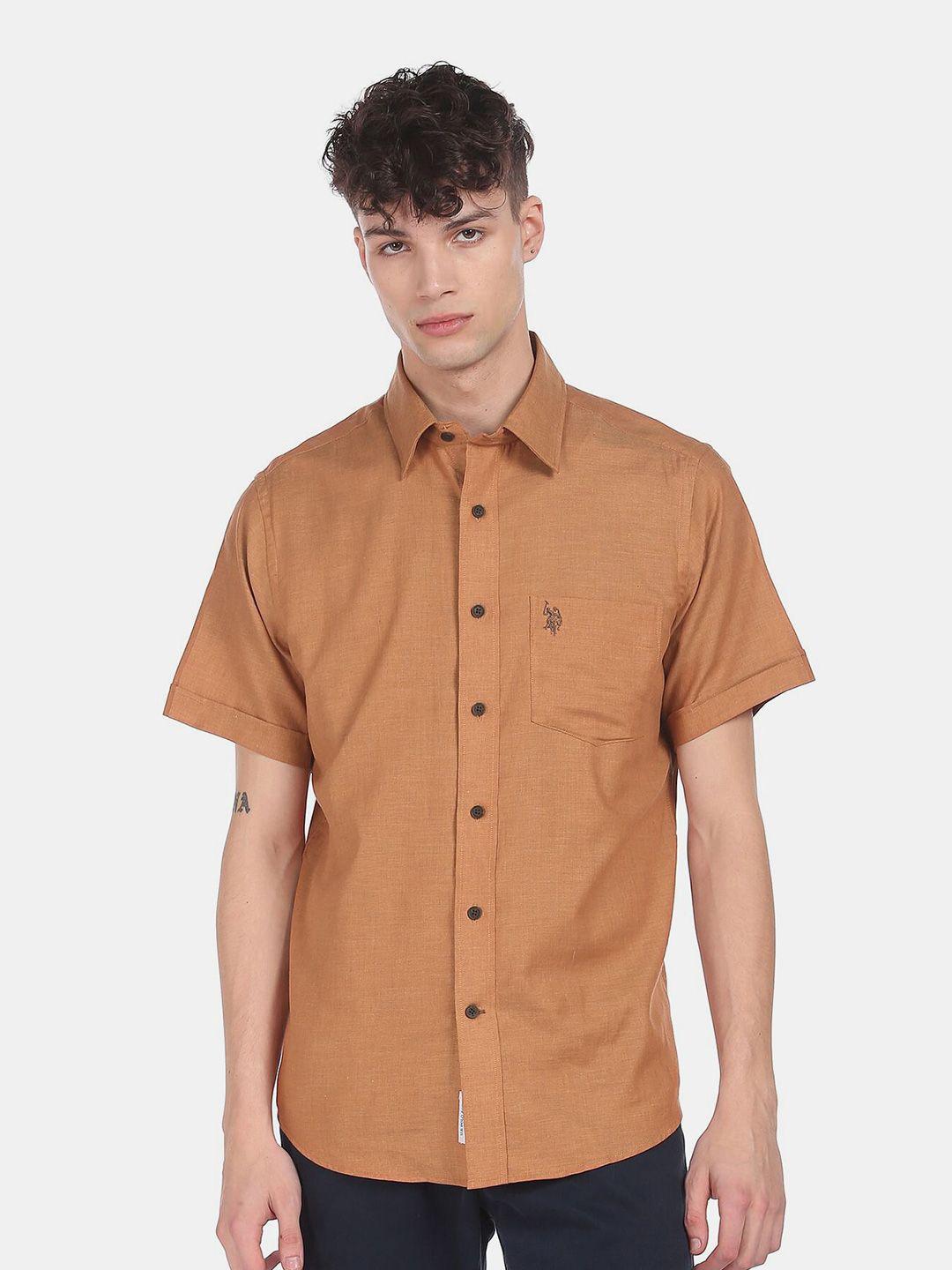 u.s. polo assn. men brown cotton casual shirt