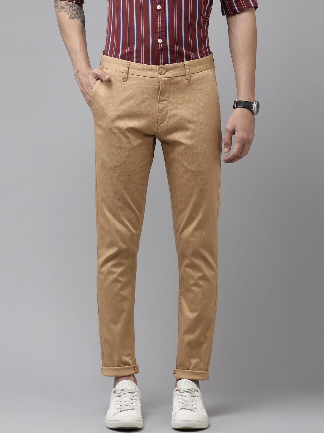 u.s. polo assn. men brown geometric print austin trim fit mid-rise flat-front trousers