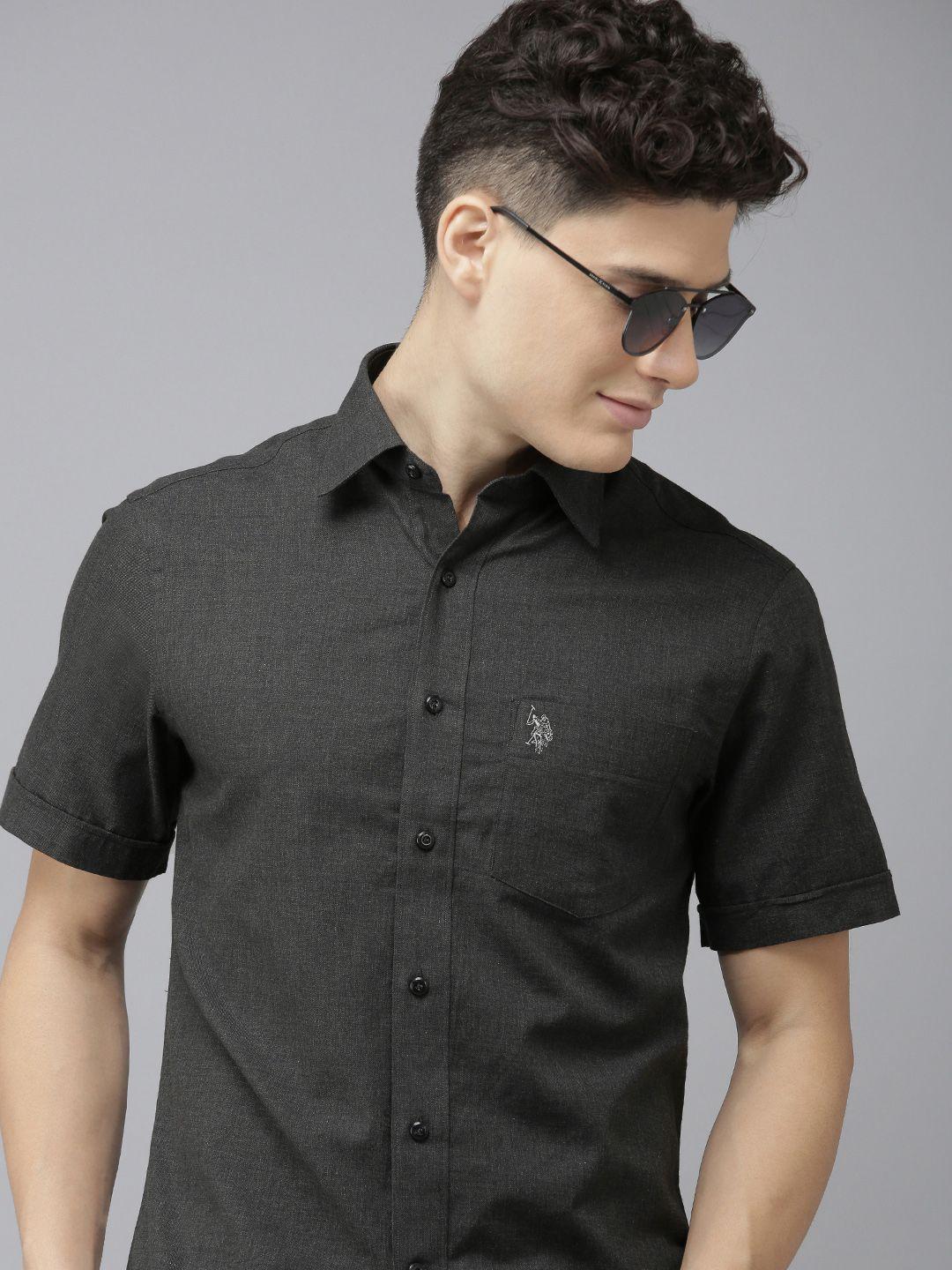 u.s. polo assn. men charcoal tailored fit pure cotton casual shirt