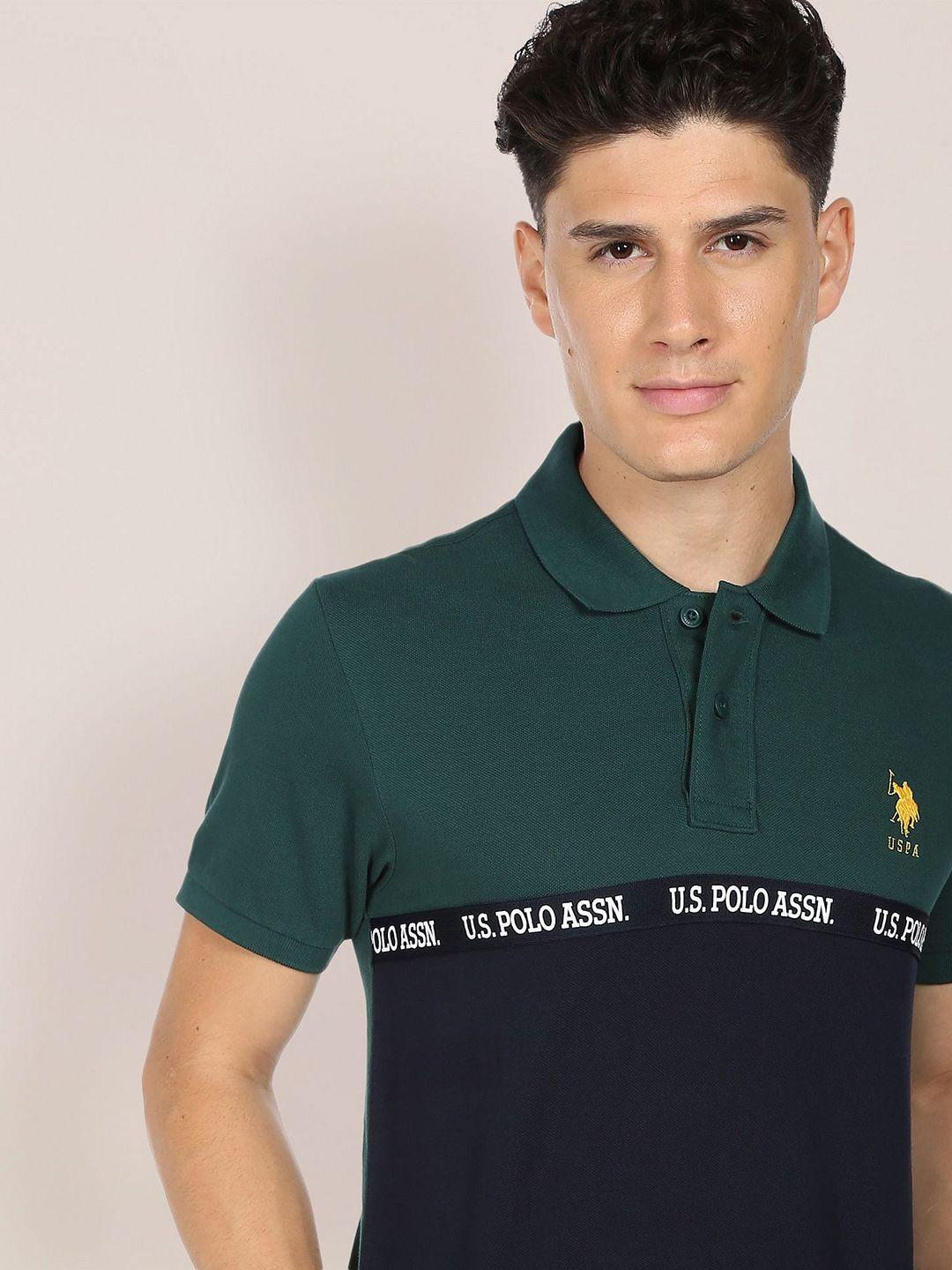 u.s. polo assn. men colourblocked logo tape pure cotton polo t-shirt