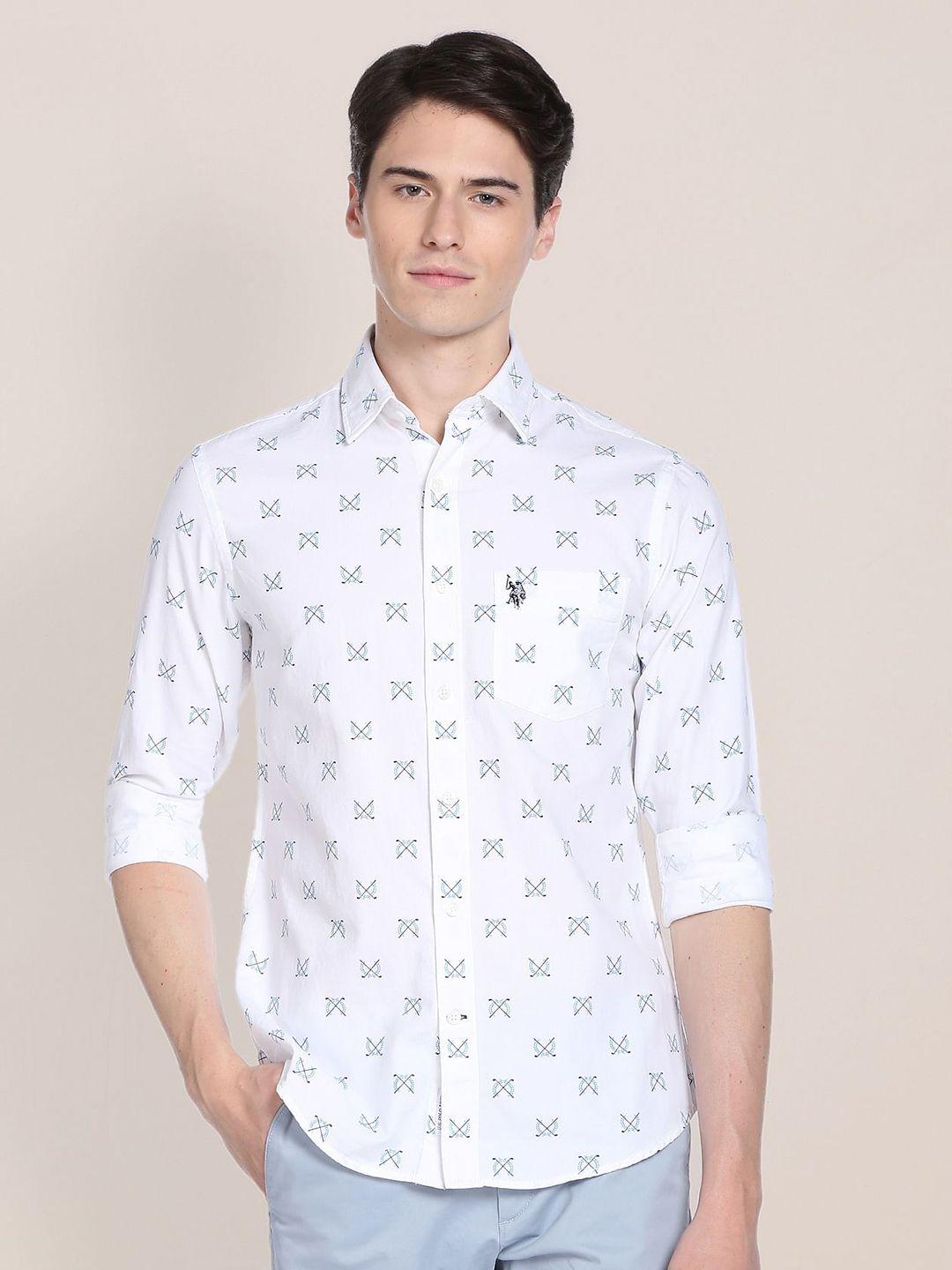 u.s. polo assn. men conversational printed dobby pure cotton casual shirt