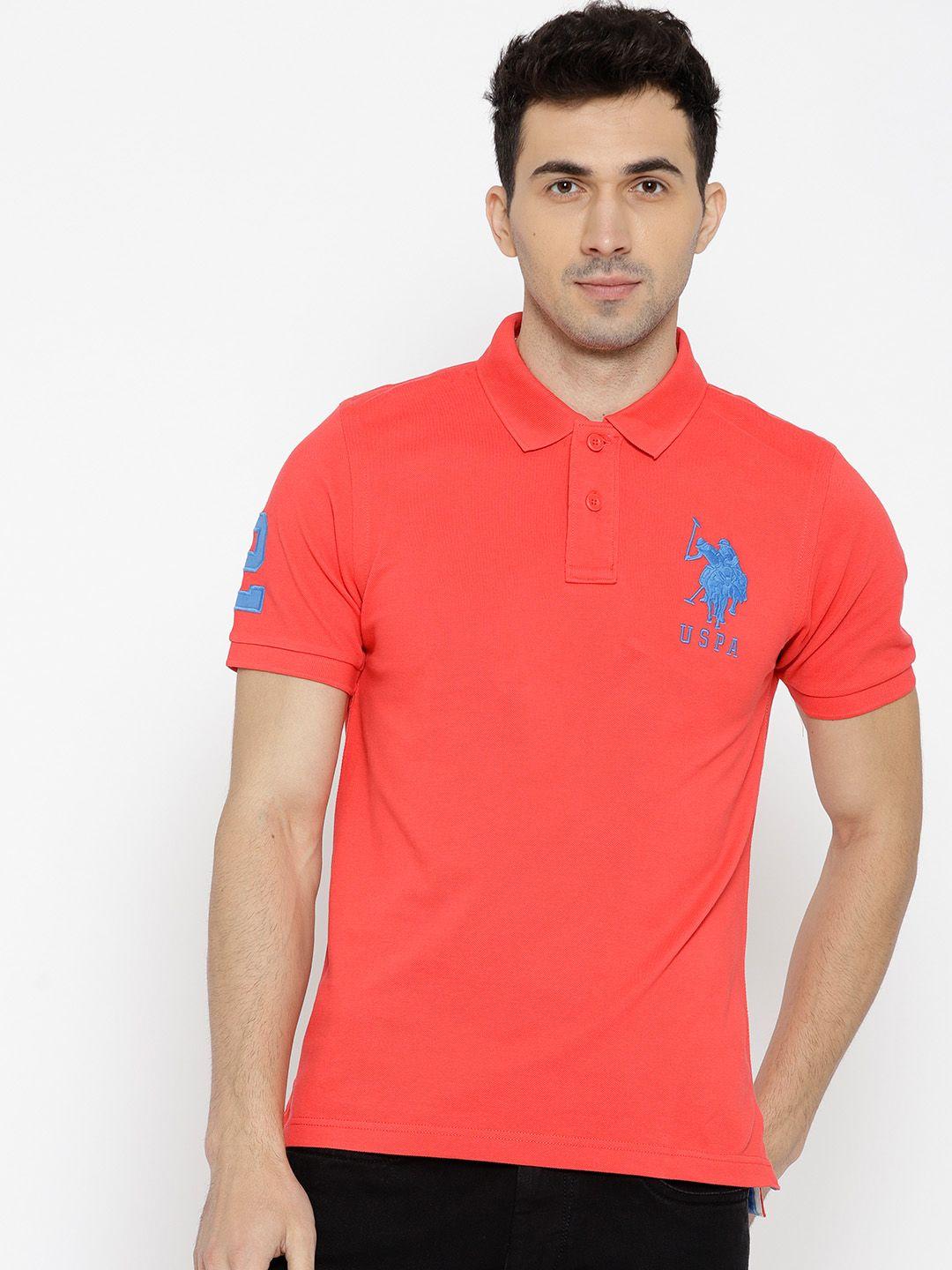 u.s. polo assn. men coral red solid polo collar t-shirt