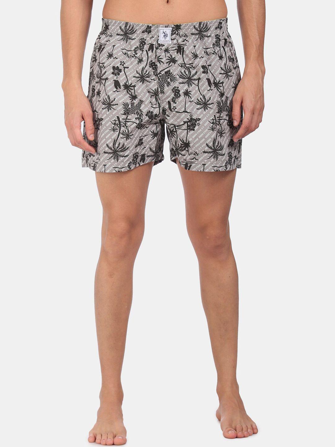 u.s. polo assn. men grey & black printed pure cotton boxers iyac-aah-pr