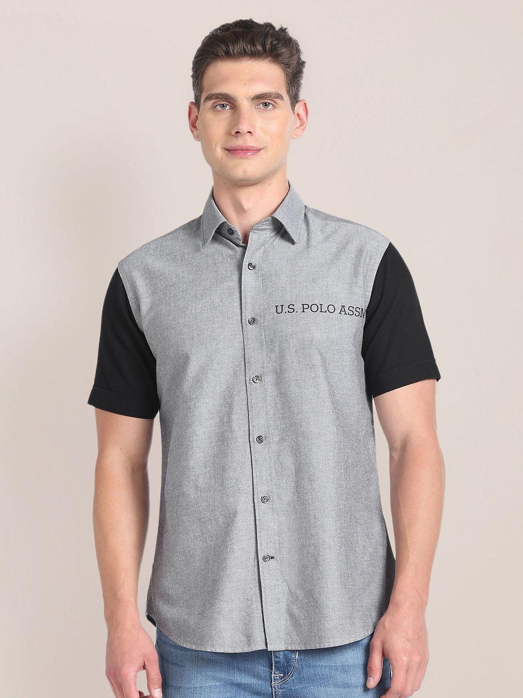 u.s. polo assn. men grey colourblocked casual shirt