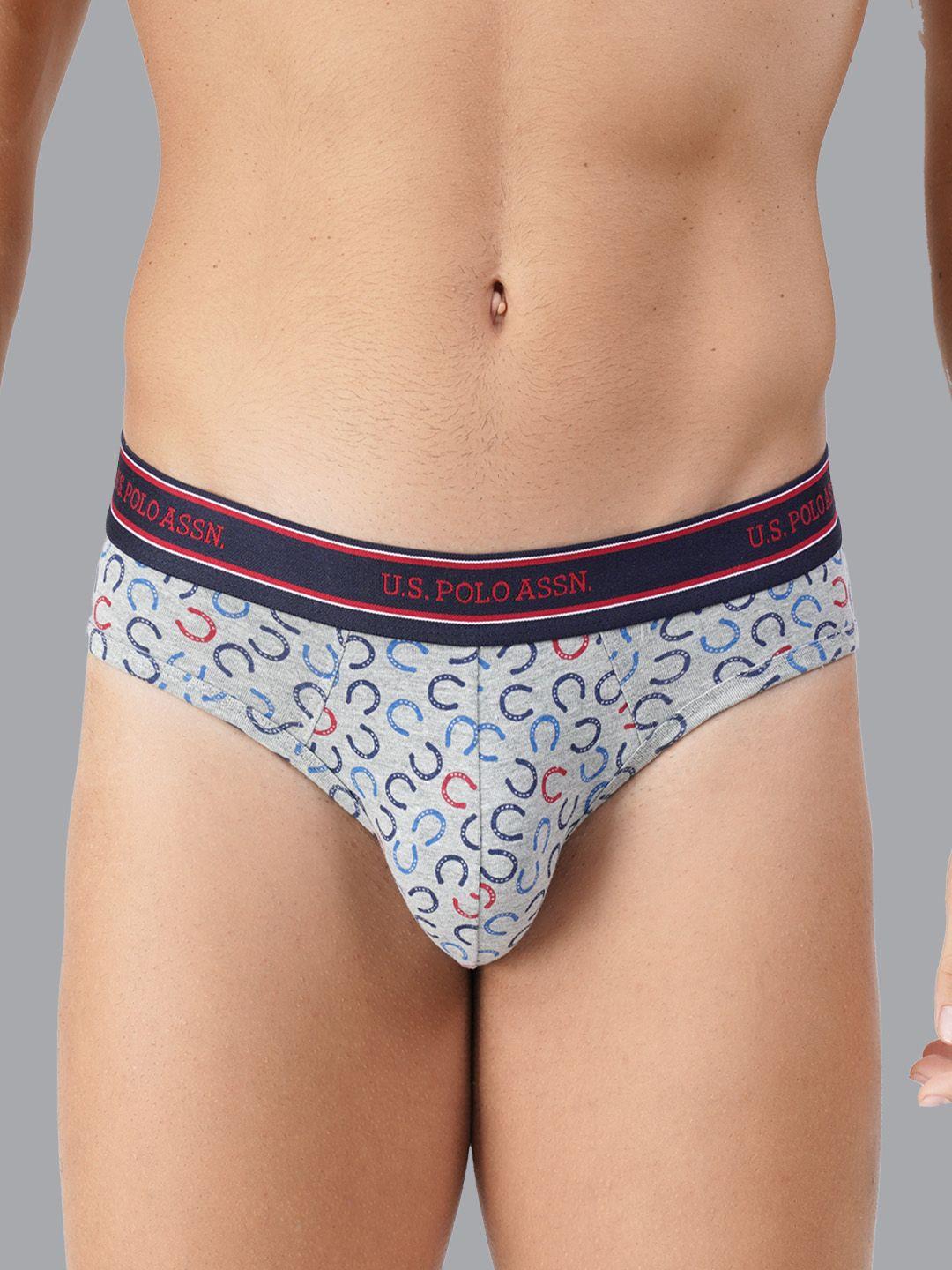 u.s. polo assn. men grey melange printed cotton mid rise bikini briefs