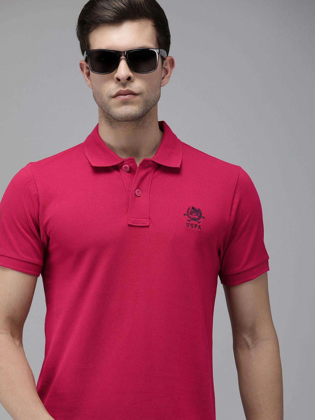 u.s. polo assn. men magenta polo collar slim fit t-shirt