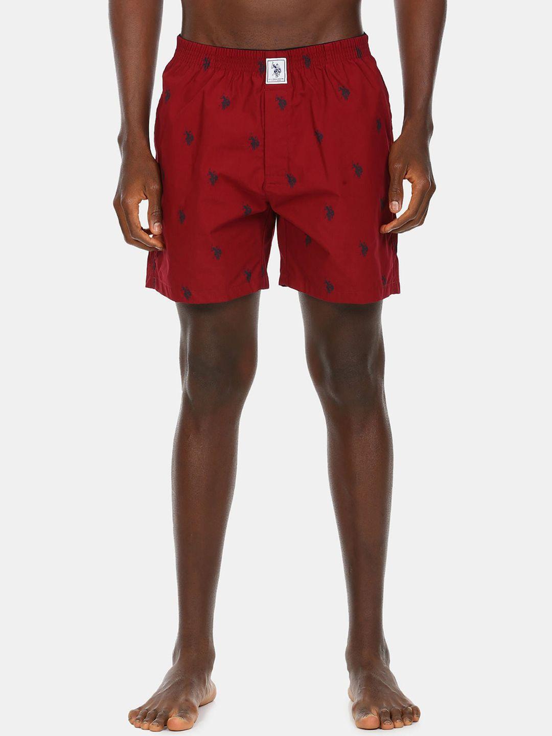 u.s. polo assn. men maroon printed cotton boxers