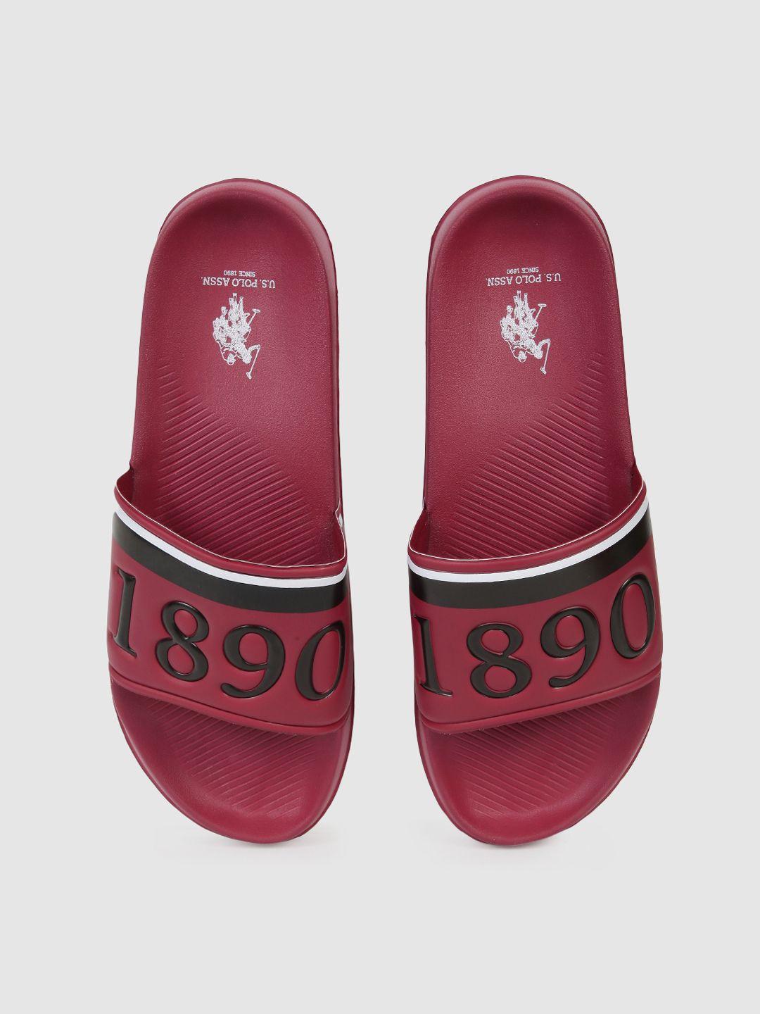 u.s. polo assn. men maroon printed sliders