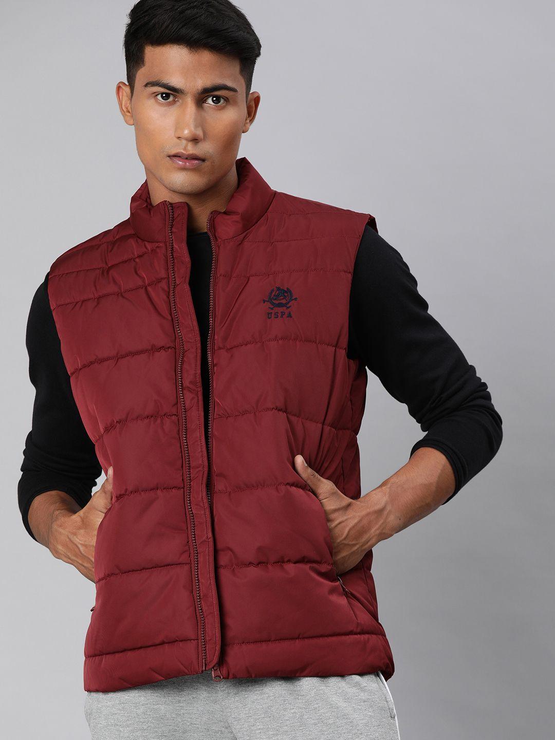 u.s. polo assn. men maroon solid padded jacket