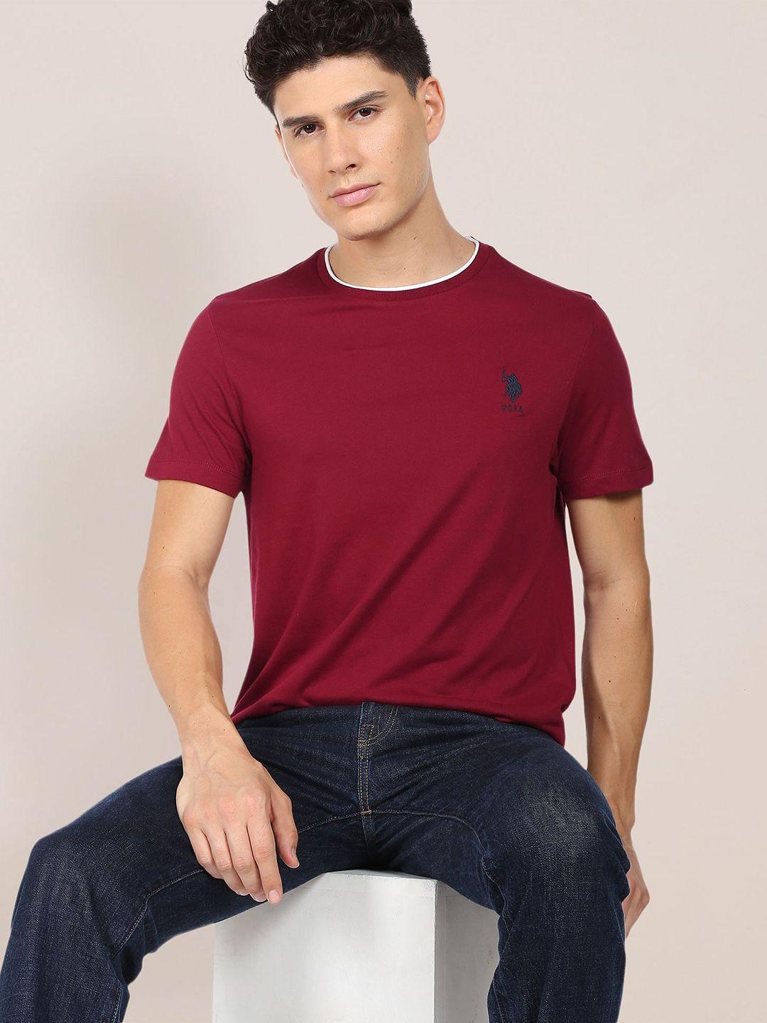 u.s. polo assn. men maroon stretchy tipped cotton t-shirt