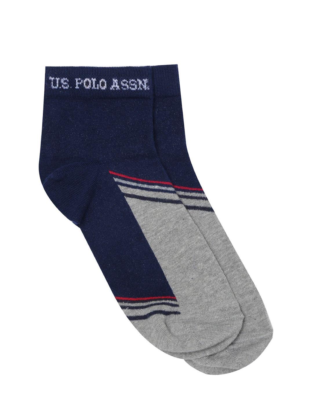 u.s. polo assn. men navy blue & grey colourblocked above ankle length socks