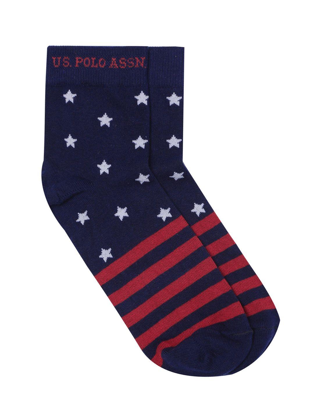 u.s. polo assn. men navy blue patterned above ankle length socks