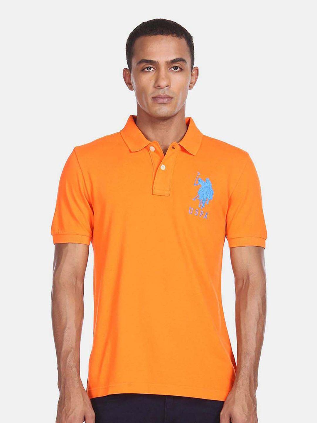 u.s. polo assn. men orange & blue solid polo collar t-shirt