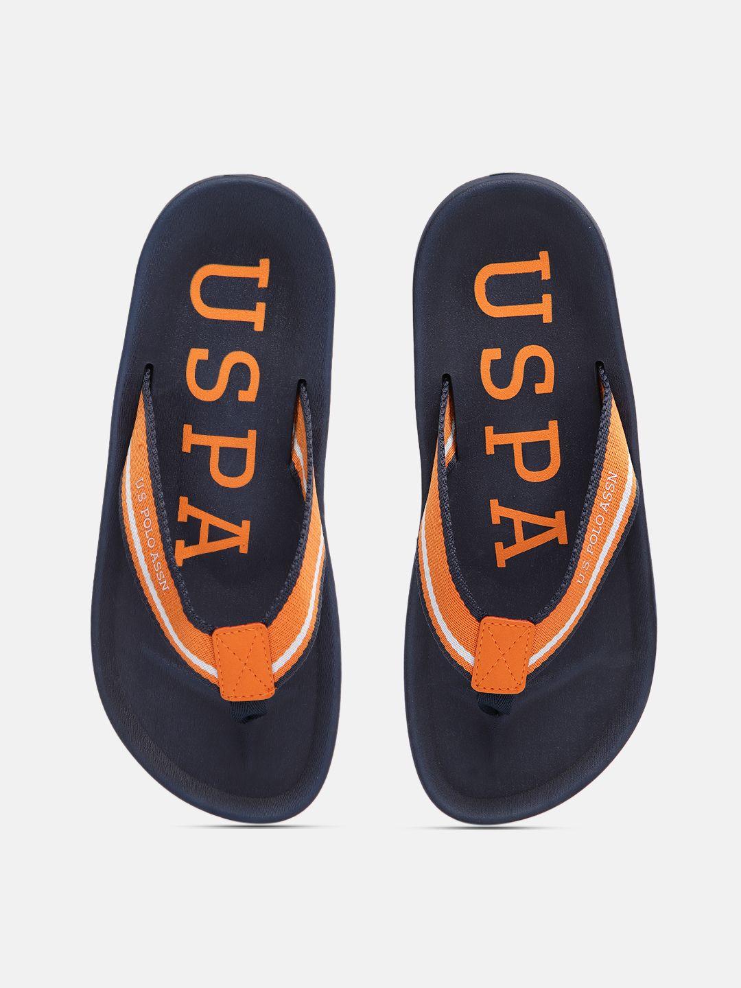 u.s. polo assn. men orange & navy blue colourblocked thong flip-flops
