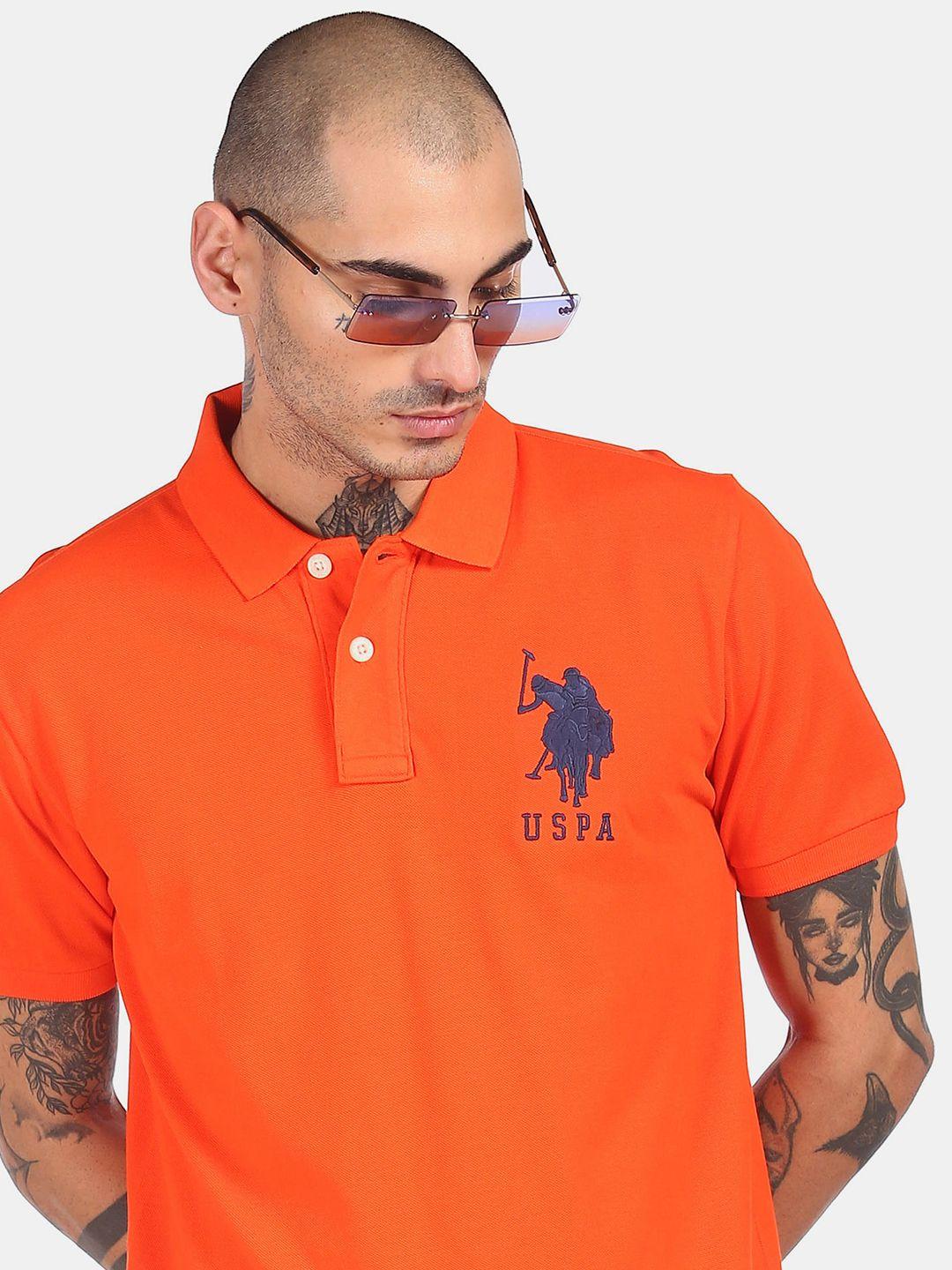 u.s. polo assn. men orange & navy blue solid polo collar t-shirt