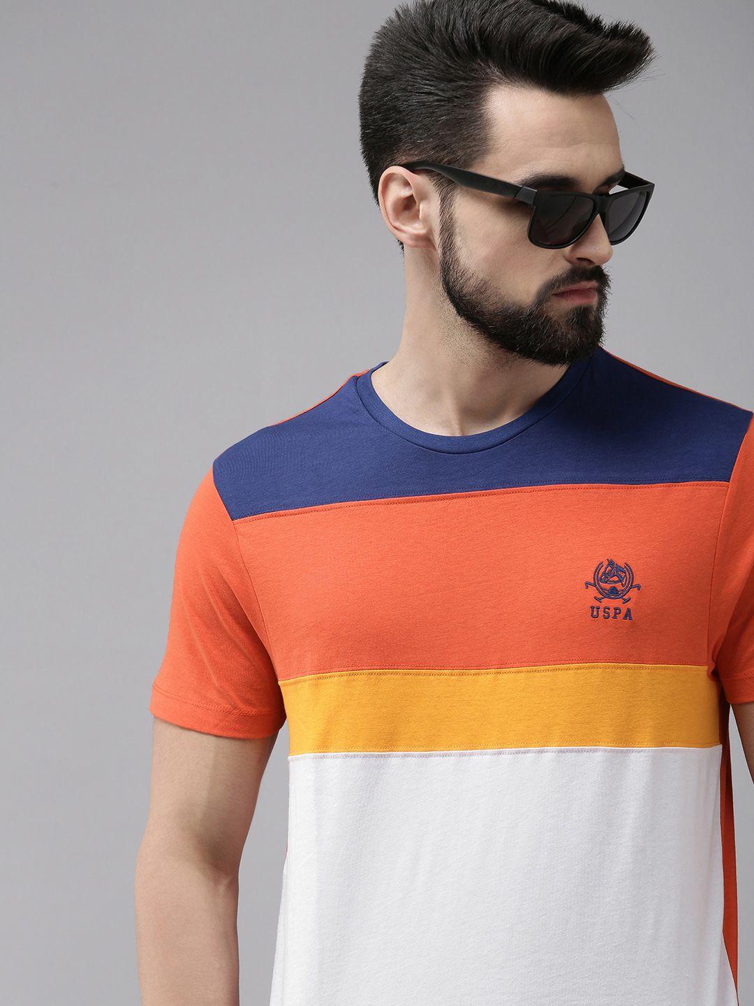 u.s. polo assn. men orange & white colourblocked t-shirt